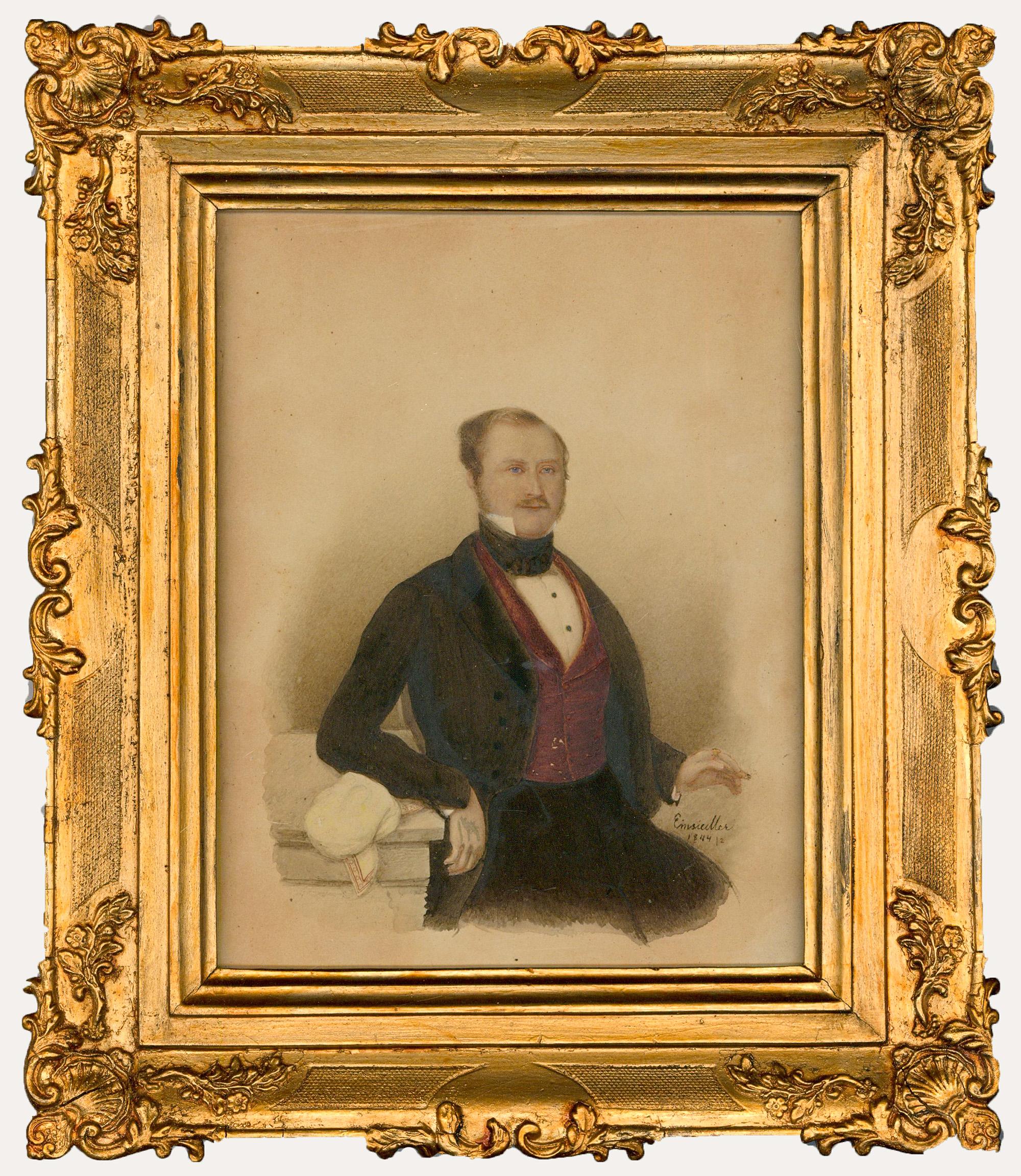 1844 Watercolour - Portrait of a Gentleman - Art by Unknown