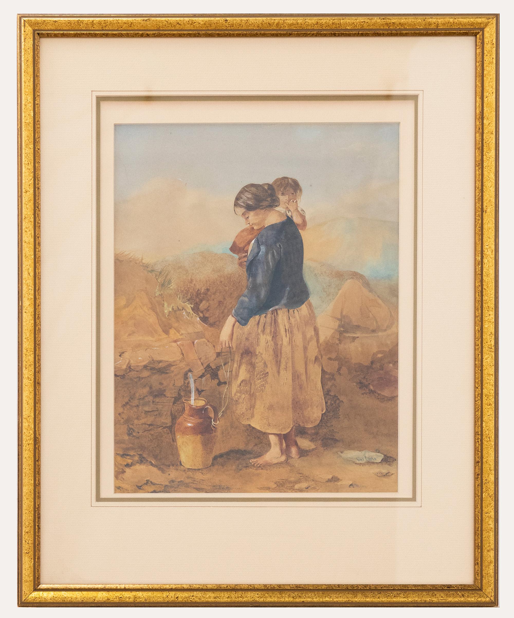 Unknown Portrait - V. Clarke  - 1853 Watercolour, Collecting Water