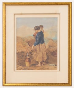 Antique V. Clarke  - 1853 Watercolour, Collecting Water