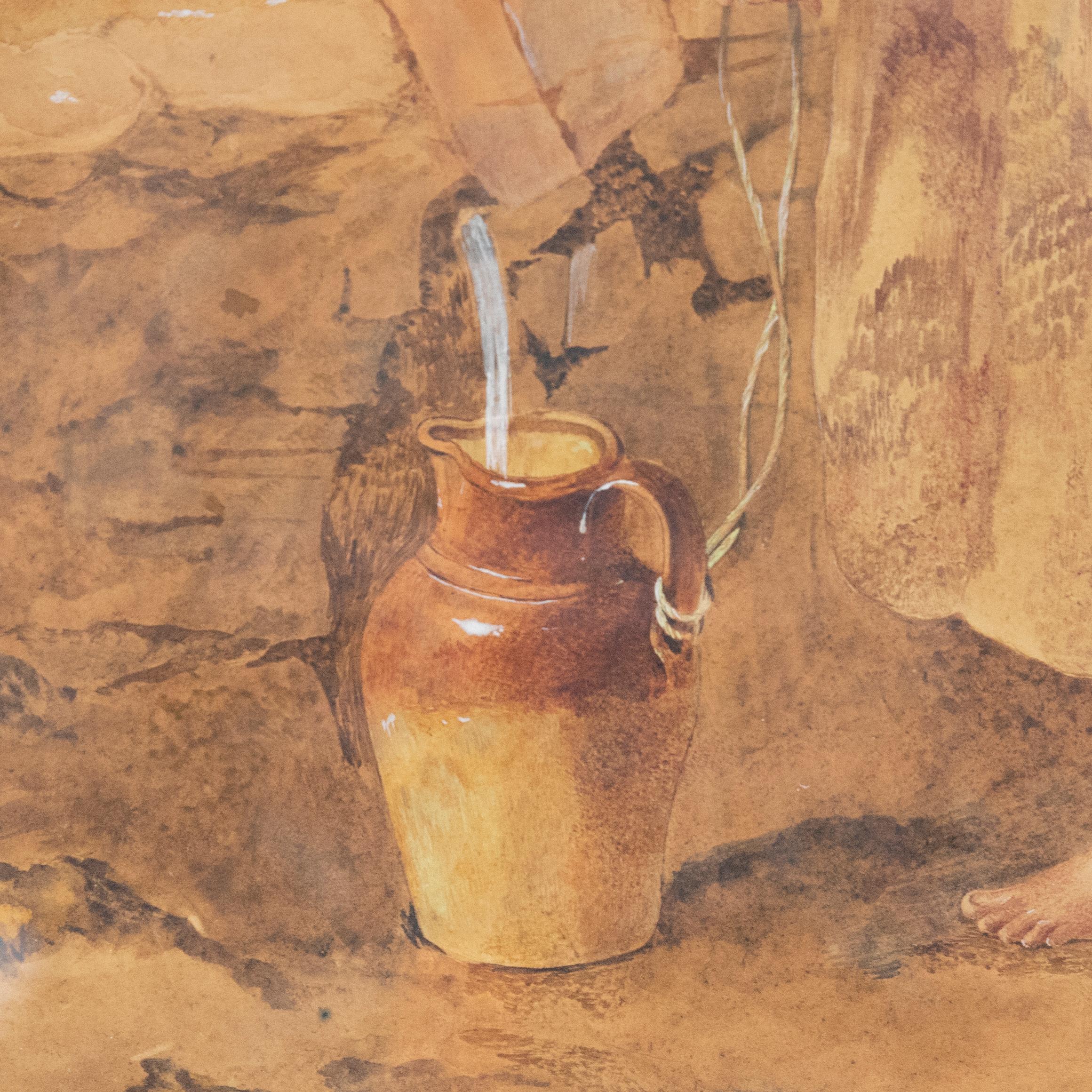 V. Clarke  - 1853 Watercolour, Collecting Water For Sale 1