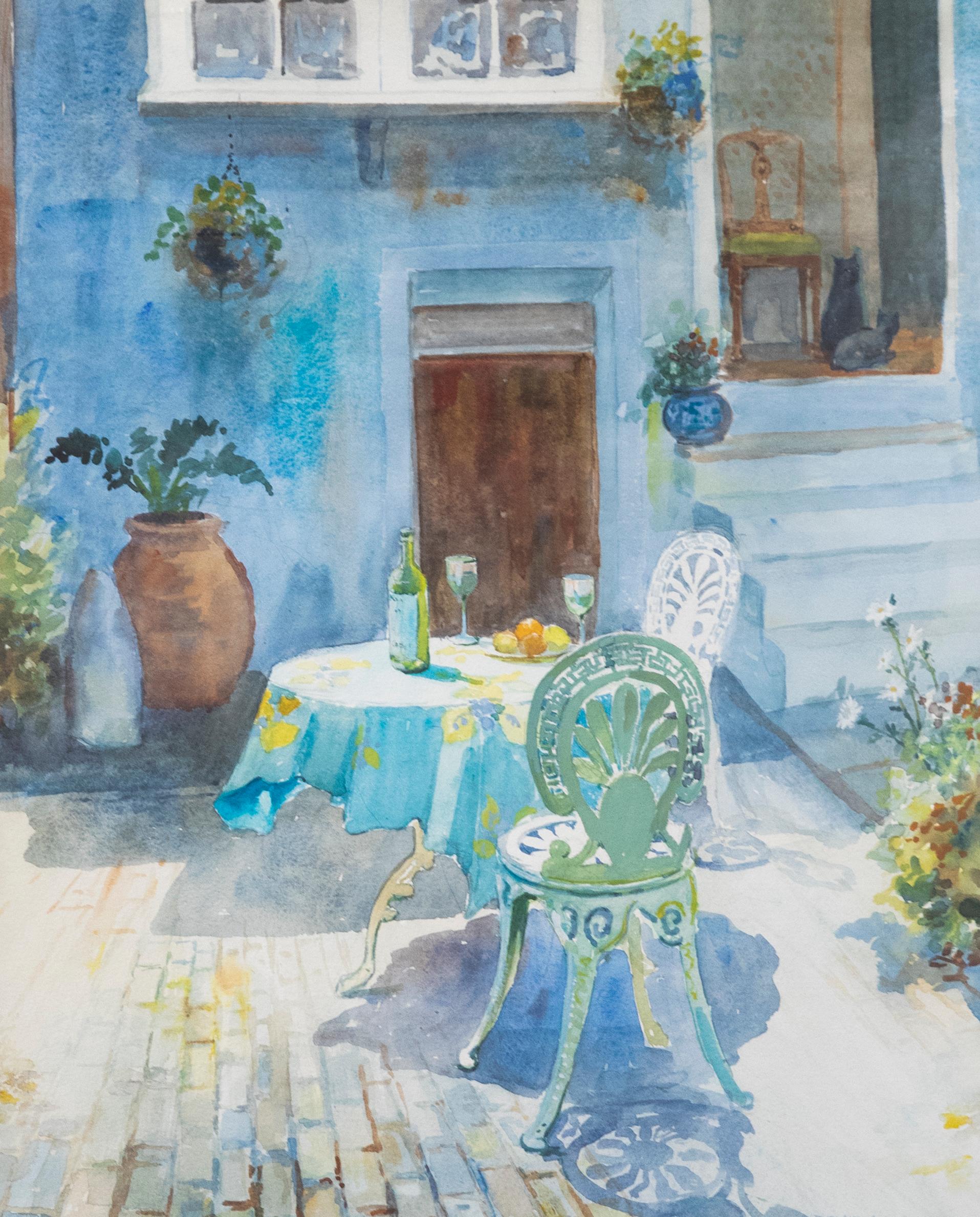 David Wood (1933-1996) - 20th Century Watercolour, Lunch in the Courtyard - Art by Unknown