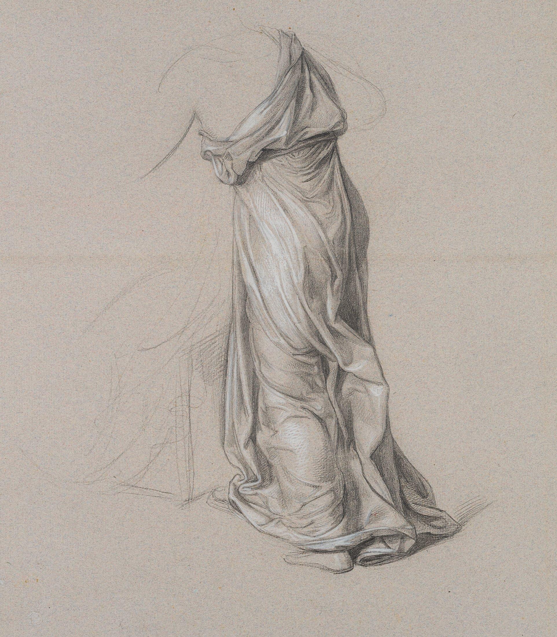 Unknown Figurative Art – Trajan Wallis (1794-1892): Studie eines Gewänders auf einer weiblichen Figur aus der Rückseite