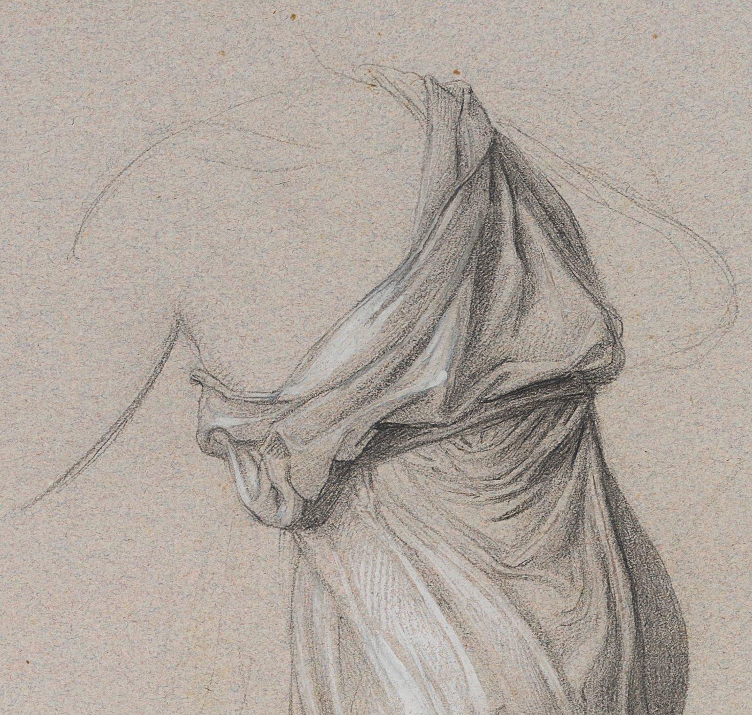 Trajan Wallis (1794-1892): Studie eines Gewänders auf einer weiblichen Figur aus der Rückseite – Art von Unknown