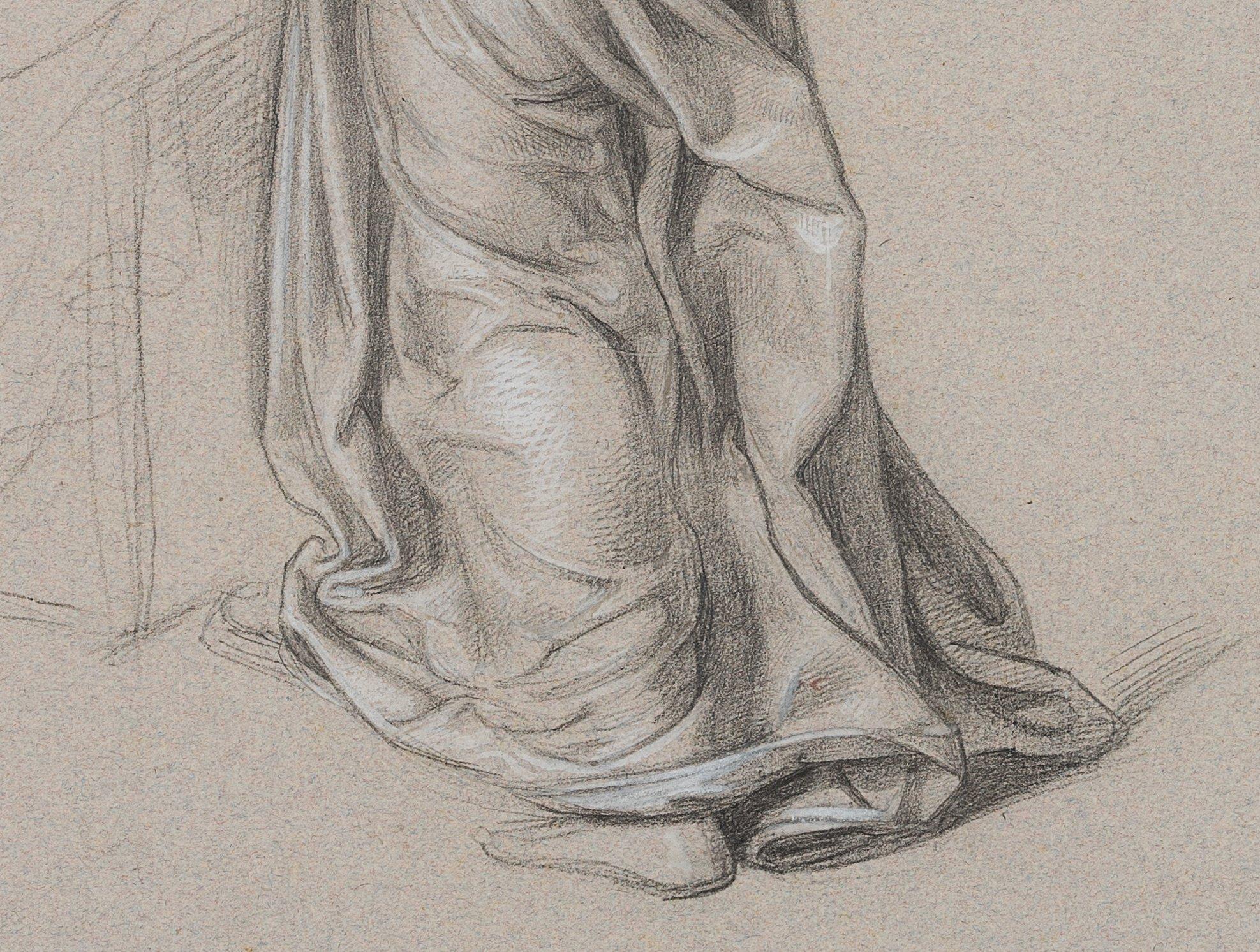 Trajan Wallis (1794-1892) : étude d'une robe sur une figure féminine en arrière-plan - Romantique Art par Unknown