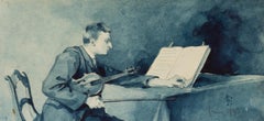 Violin player studying music
