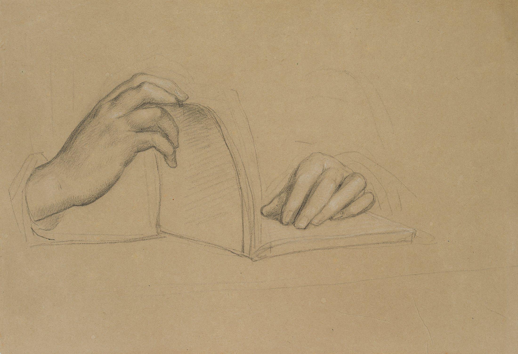 Trajan Wallis (1794-1892): Hand study with book - Art by Unknown