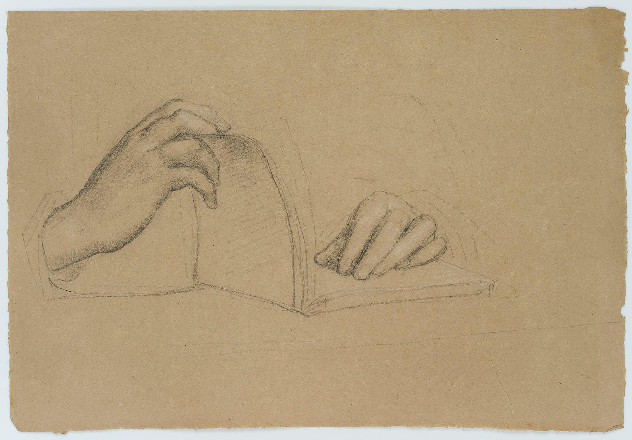 Trajan Wallis (1794-1892): Hand study with book - Romantic Art by Unknown