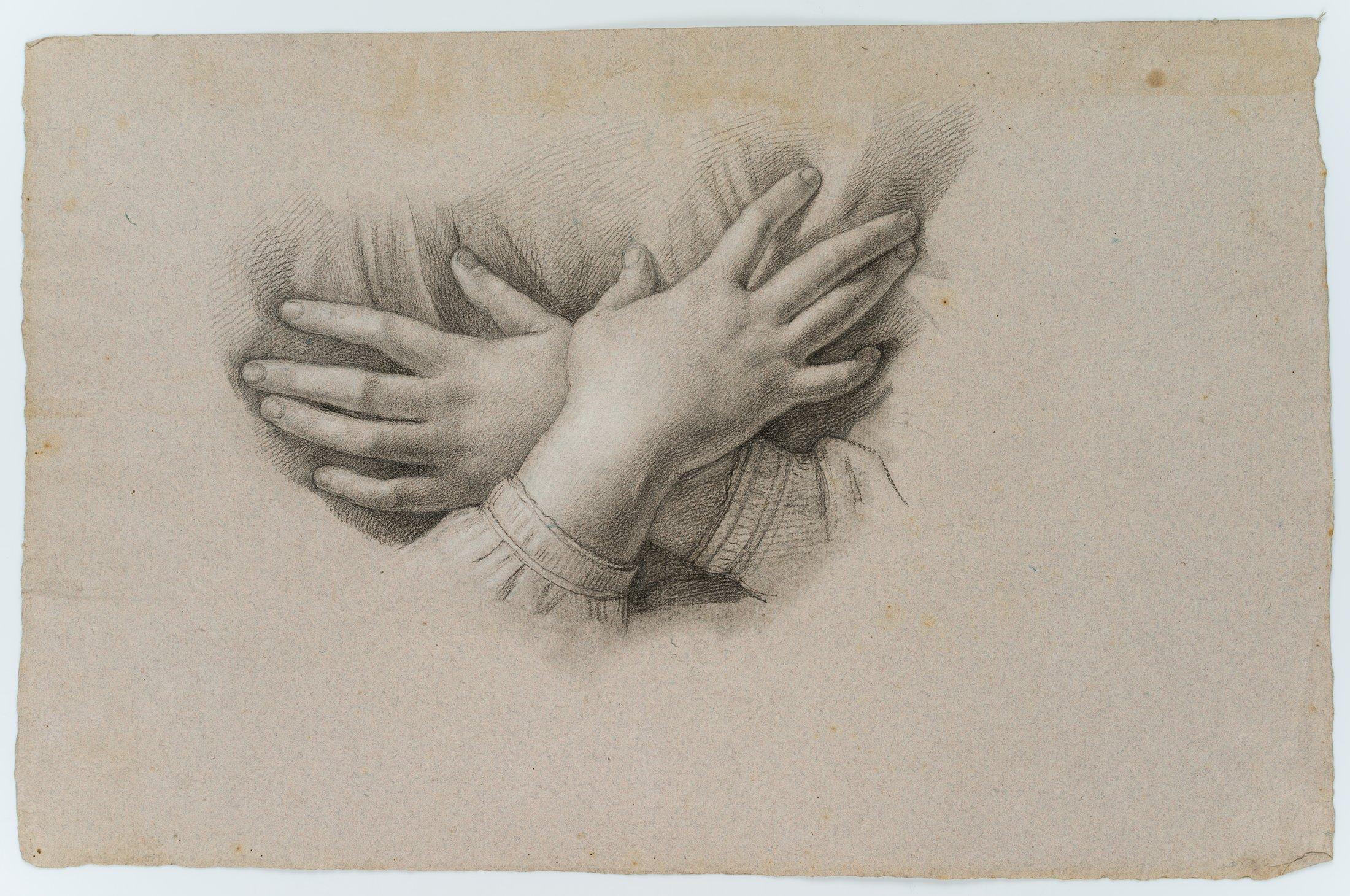 Unknown Figurative Art - Trajan Wallis (1794-1892): Hand study of crossed hands