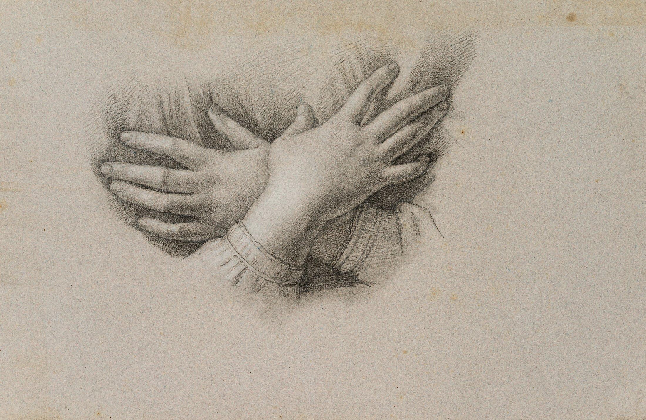 Trajan Wallis (1794-1892): Hand study of crossed hands - Art by Unknown