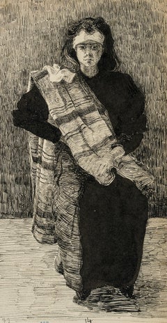 Eine junge italienische Frau in dunklem Kostüm