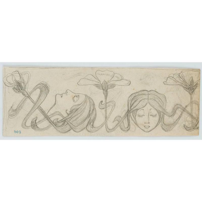 Leo Primavesi (1871 Cologne - after 1937 ): Art Nouveau Ornament with Women and Flowers, c. 1898, Pencil

Technique: Pencil on Paper

Inscription: Verso dated: 