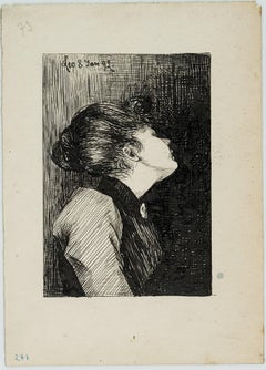 Woman with brooch looking up