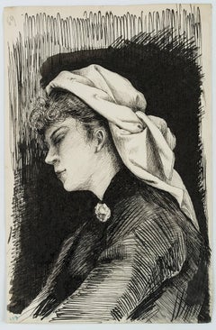 Antique Young Italian woman with headscarf