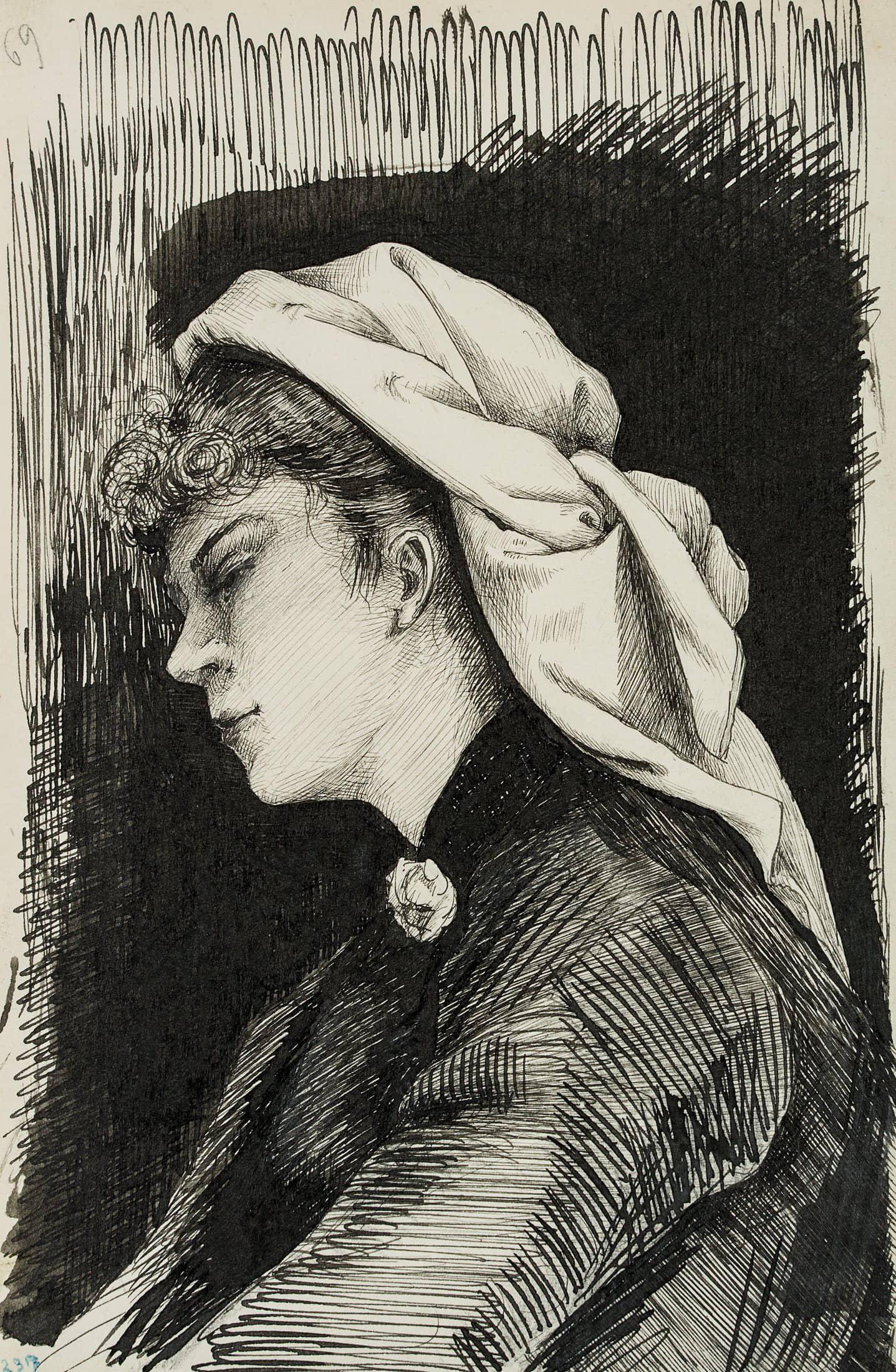 Young Italian woman with headscarf - Art by Leo Primavesi