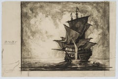 Anchored sailing ship