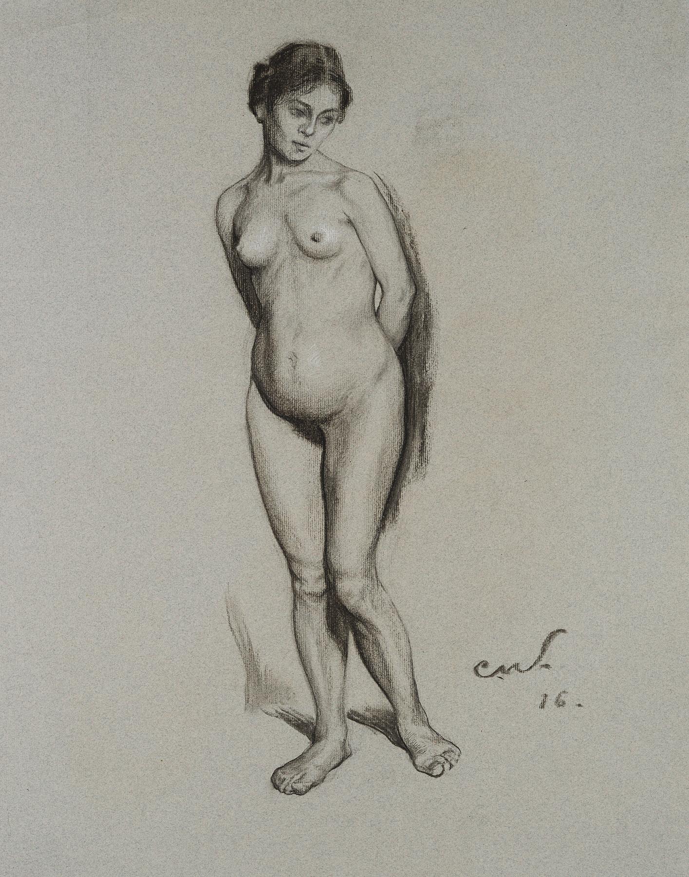 Carl August Walther Figurative Art - Nude study of his wife Vera