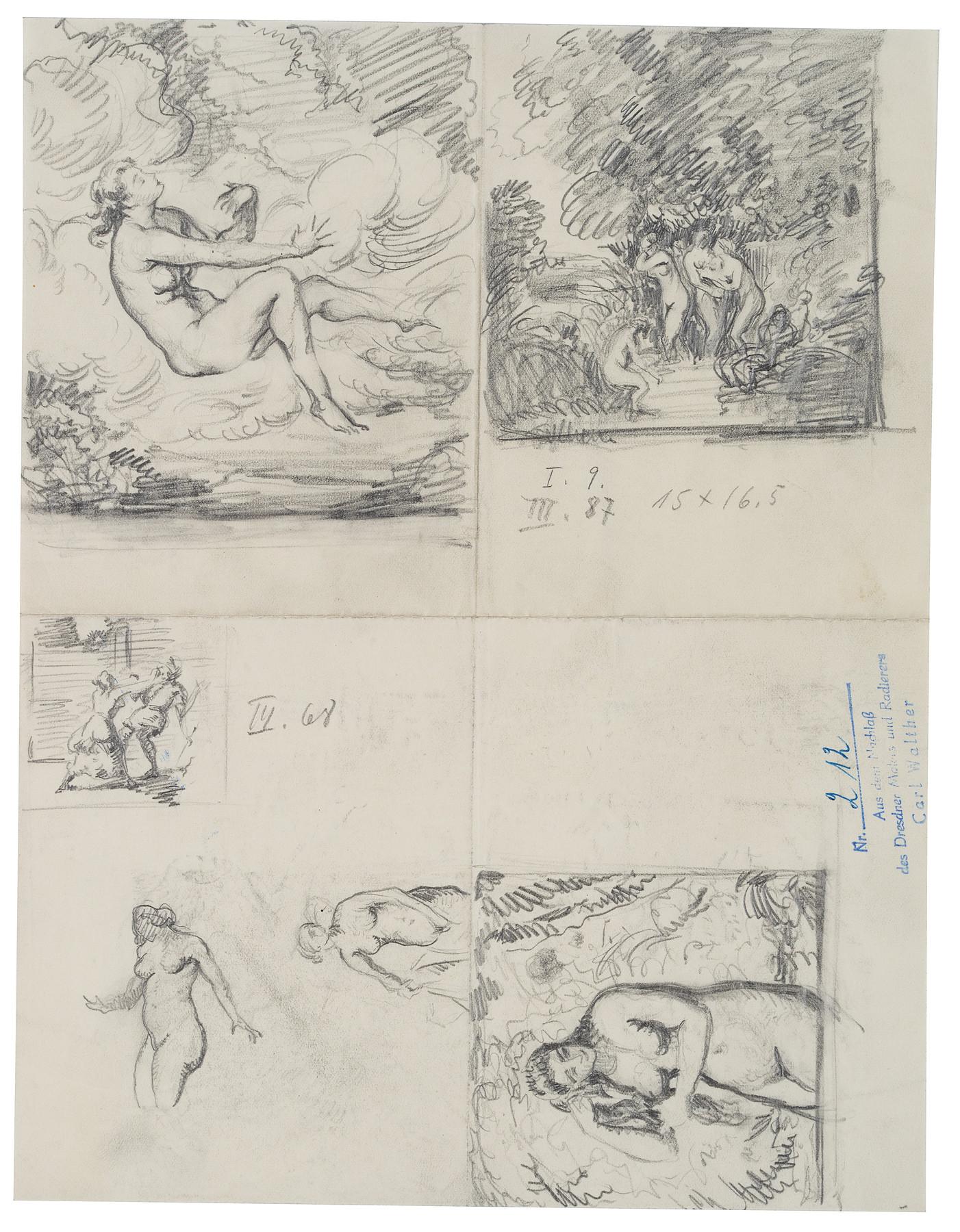 Carl August Walther Nude - Study sheet with bathers