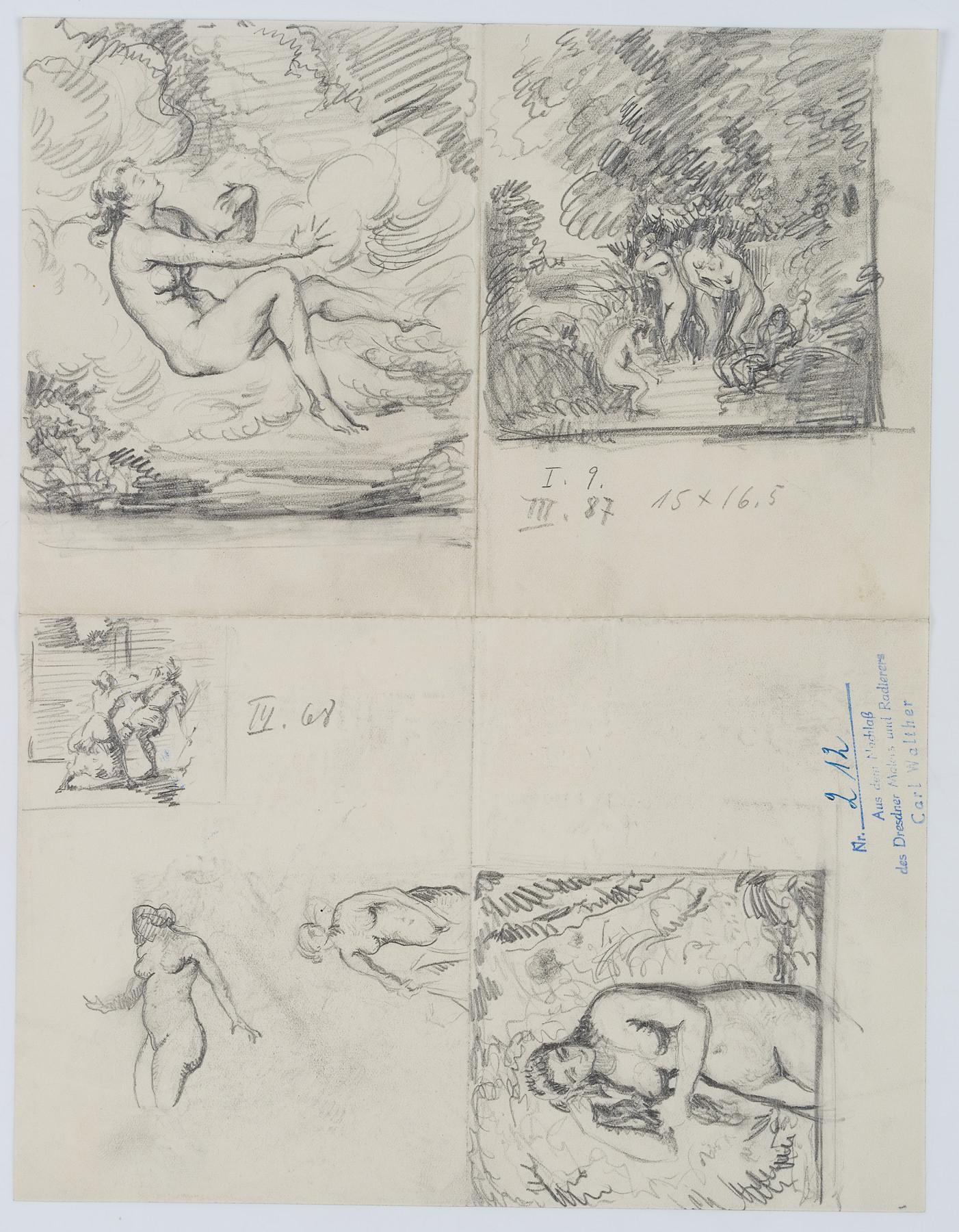 Study sheet with bathers - Art by Carl August Walther