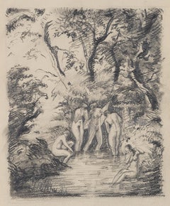 Vintage Bathers in the pond II