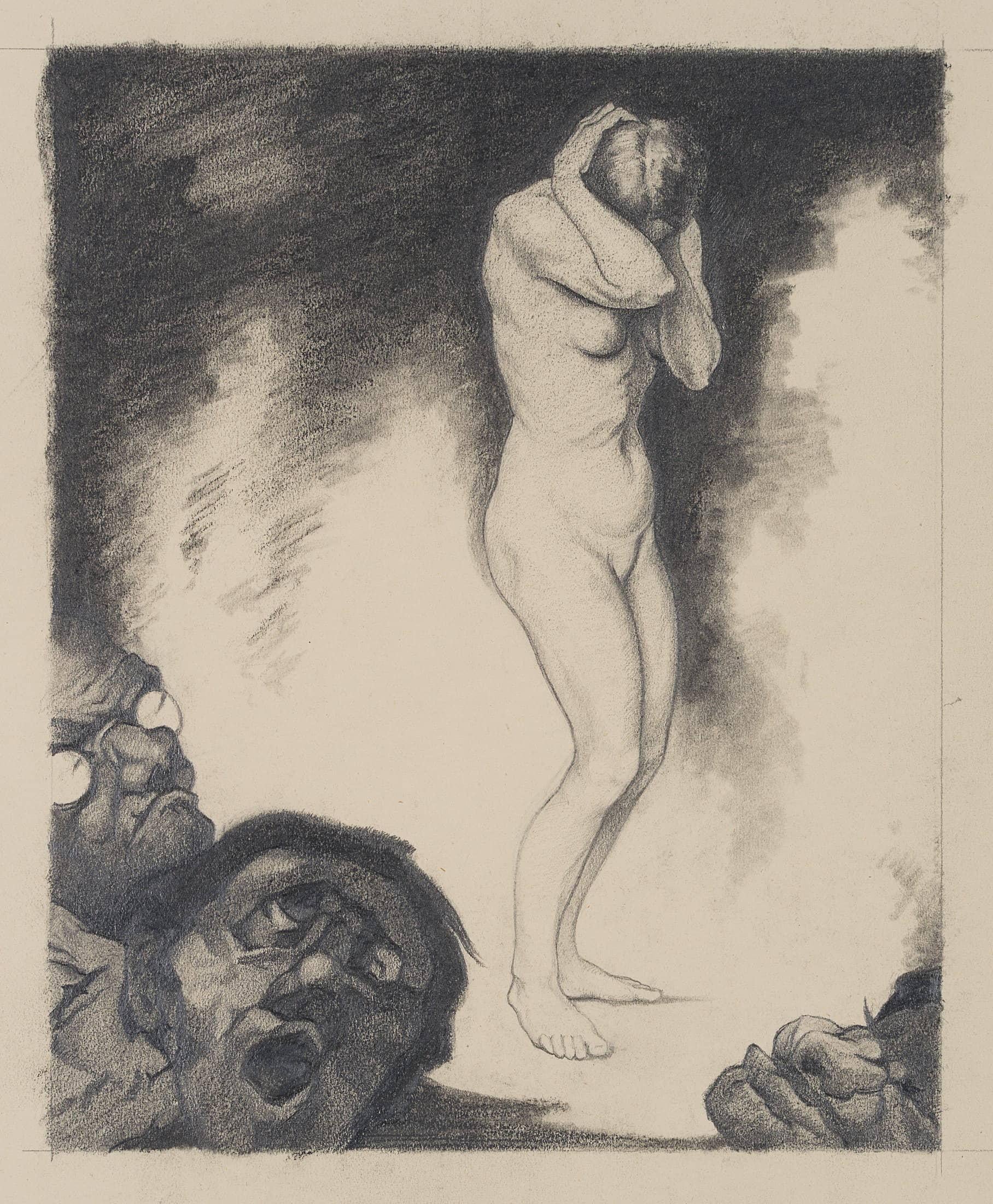 Hostility, Female Nude - Art by Carl August Walther