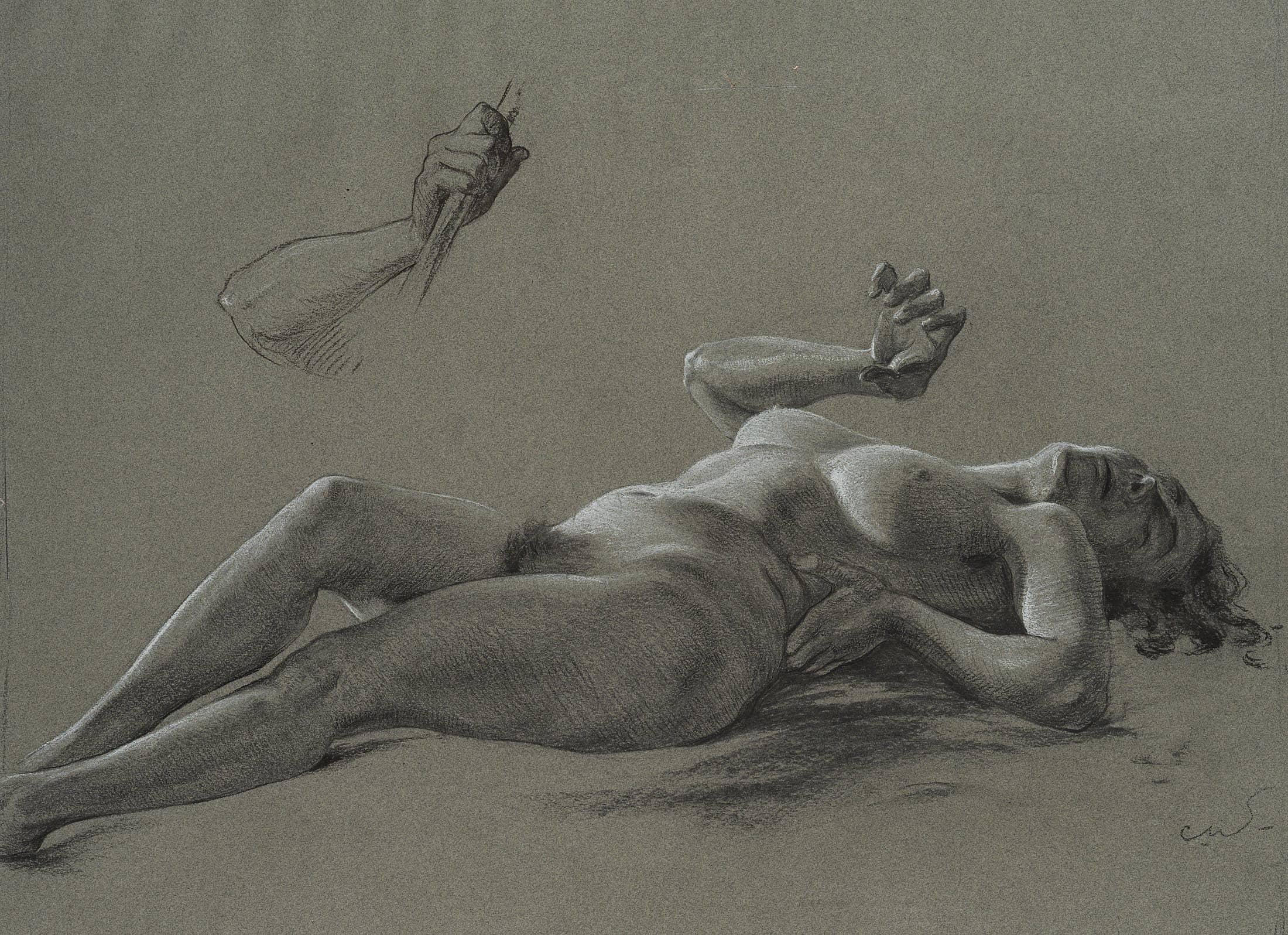Carl August Walther Nude - Reclining female nude
