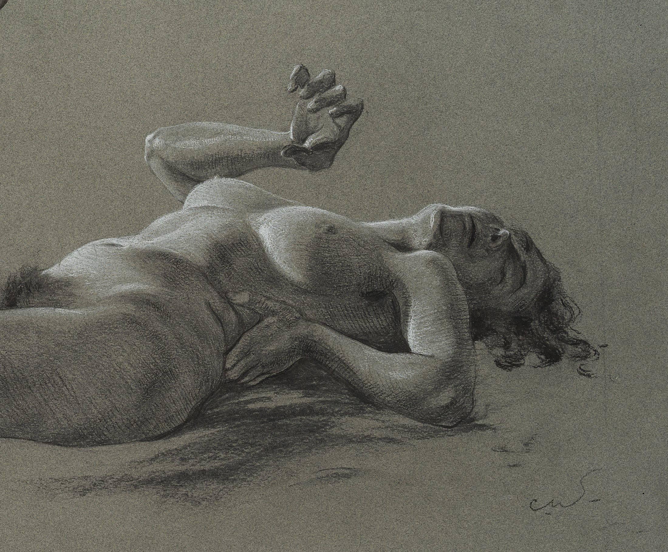 Reclining female nude - Art by Carl August Walther