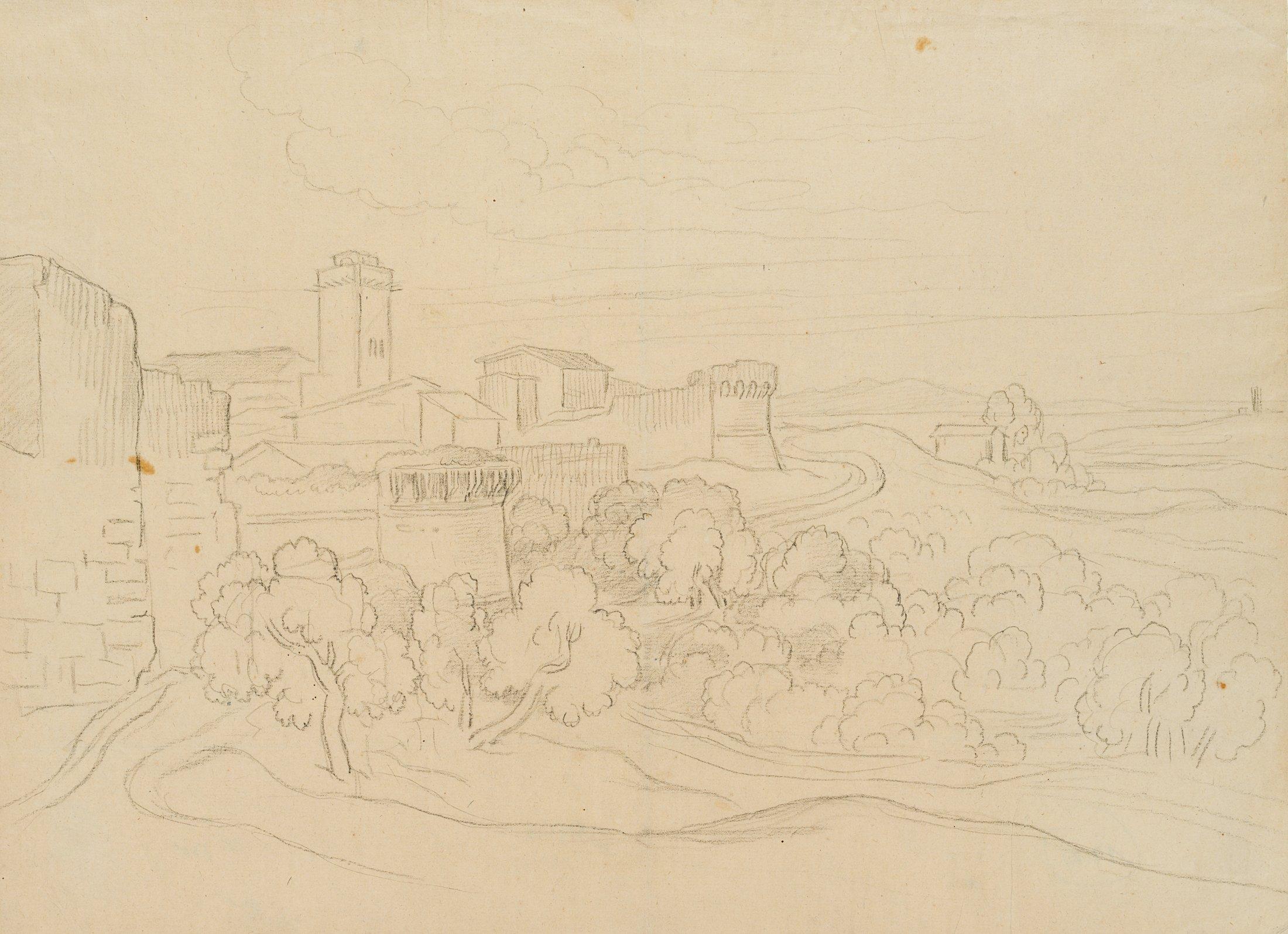 Italian landscape with fortified town