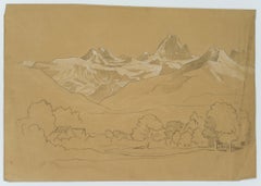 Antique Landscape with trees and Mont Blanc massif