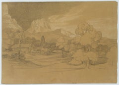 Italian Landscape: Homestead in front of Mountains