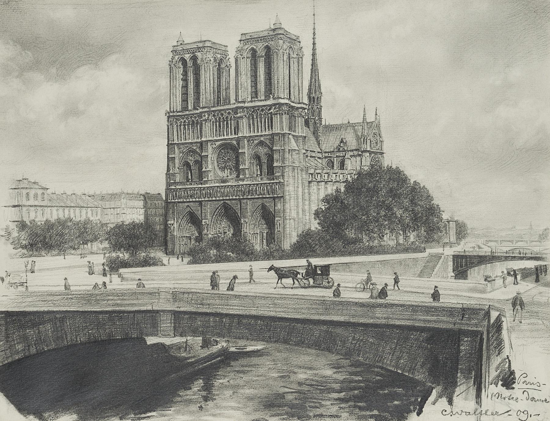 Carl August Walther Landscape Art - Notre-Dame de Paris