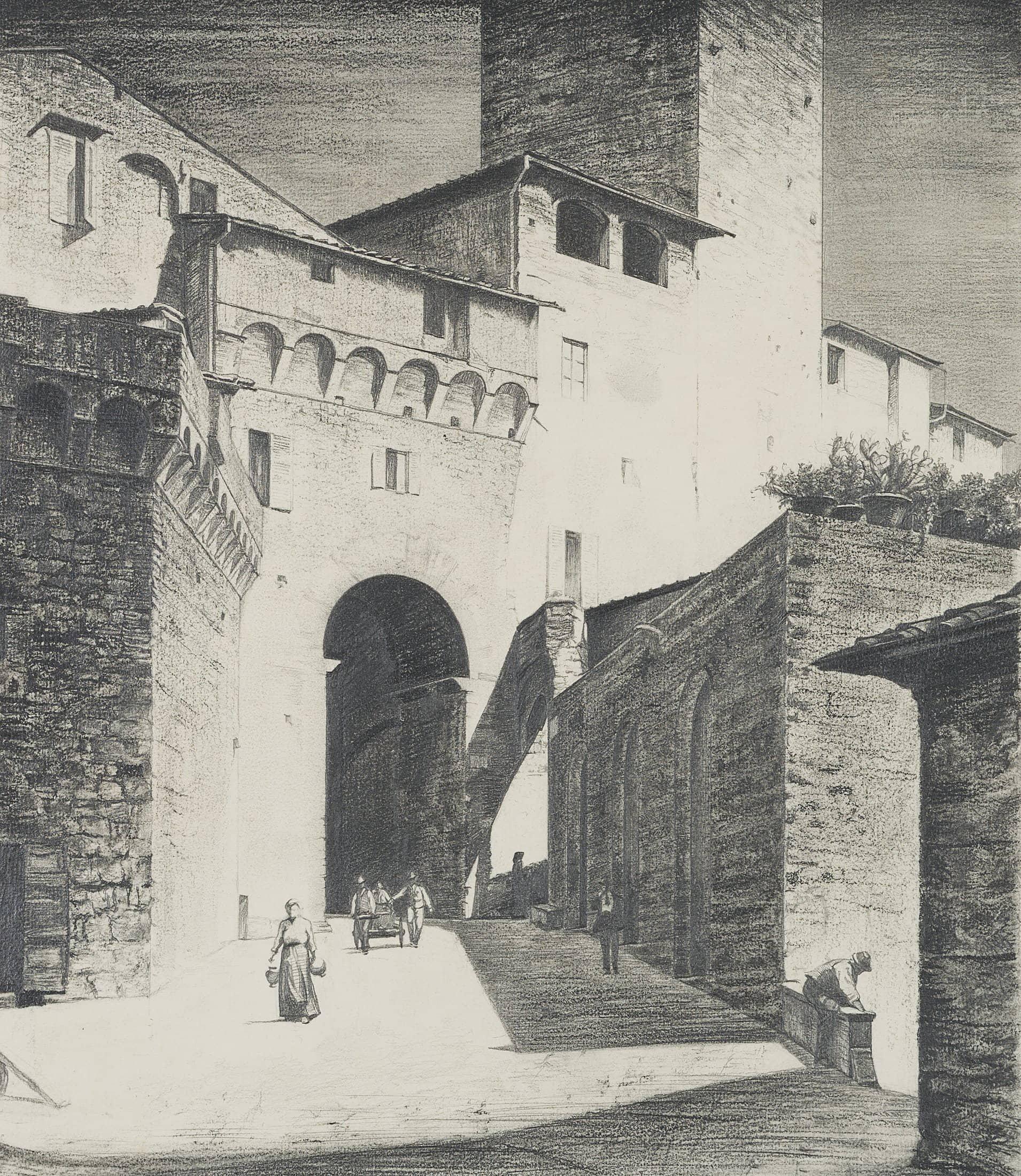 Landscape Art Carl August Walther - Arco dei Becci à San Gimignano