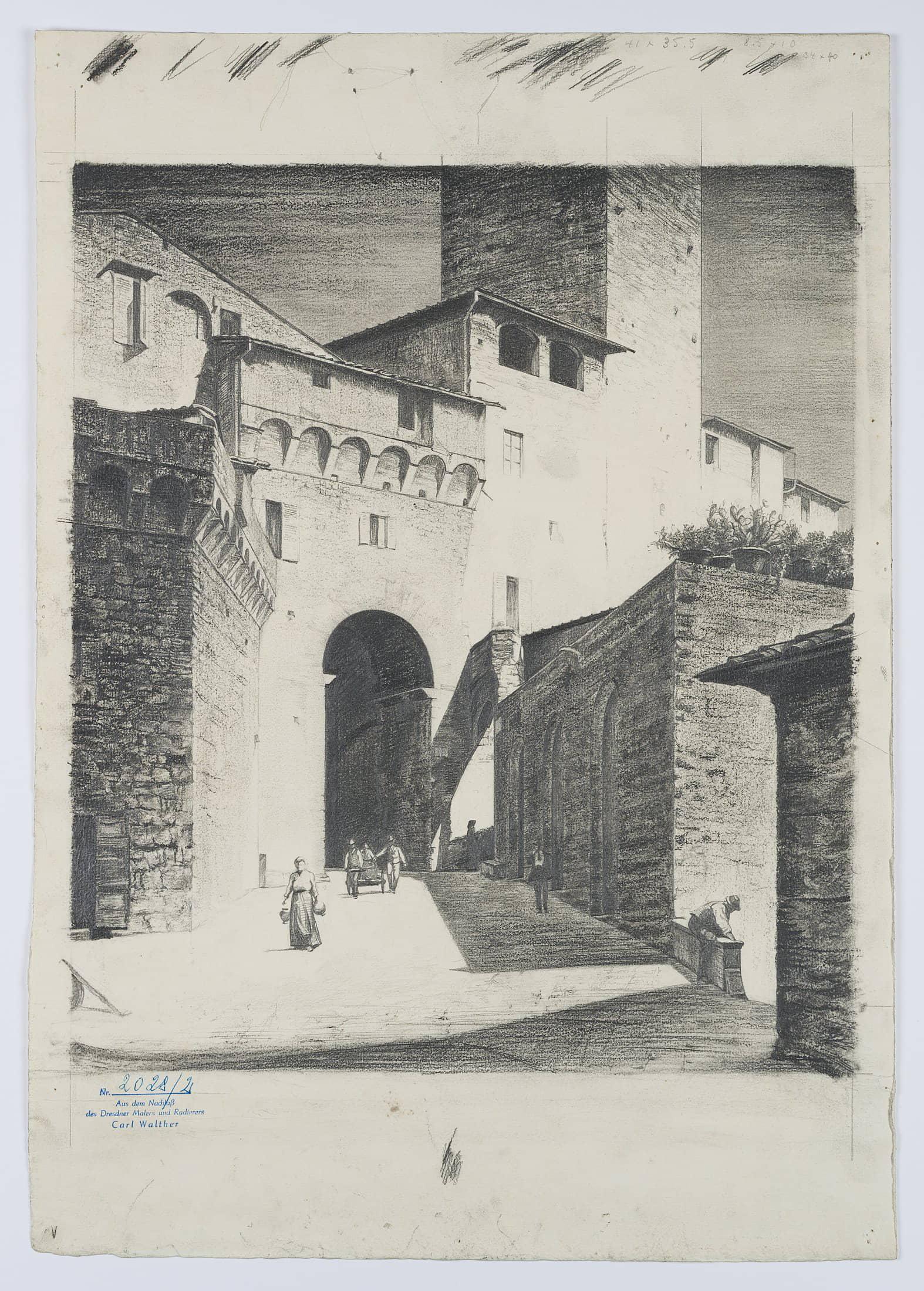 Arco dei Becci à San Gimignano - Réalisme Art par Carl August Walther