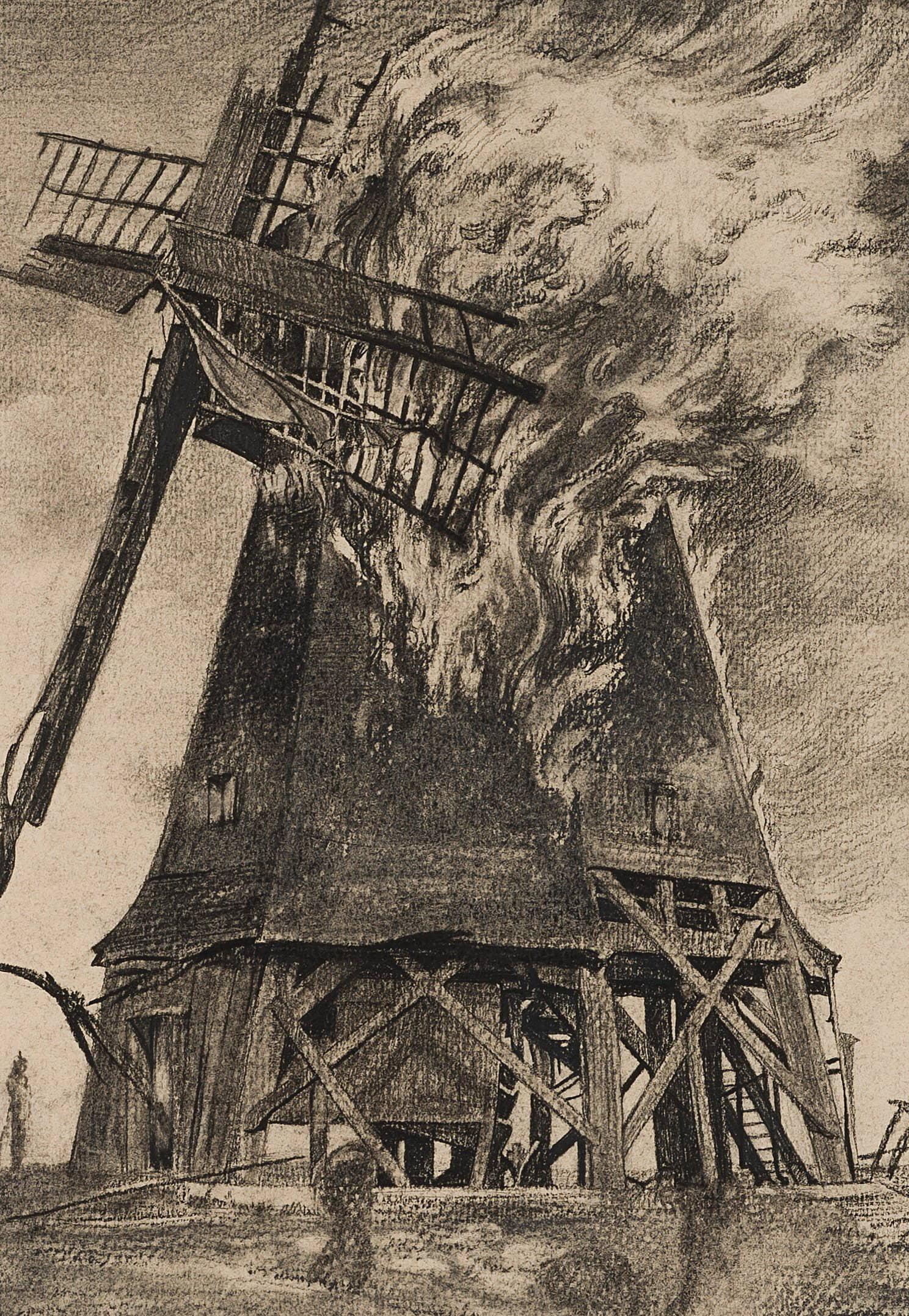 The mill fire - Realist Art by Carl August Walther
