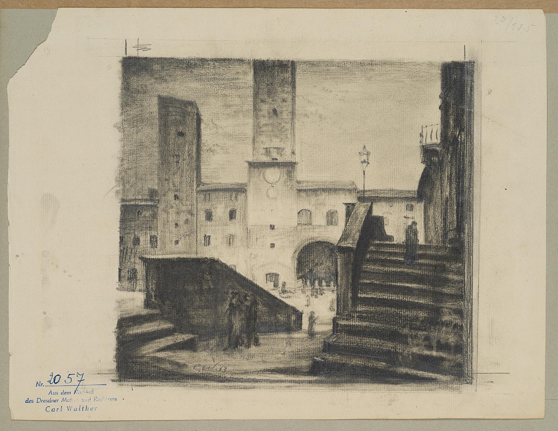 San Gimignano, Blick zum Palazzo del Podestà - Art by Carl August Walther