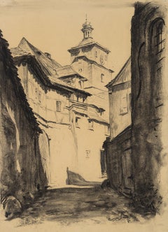 Alley in Rothenburg ob der Tauber with White Tower