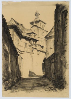 Alley in Rothenburg ob der Tauber with White Tower