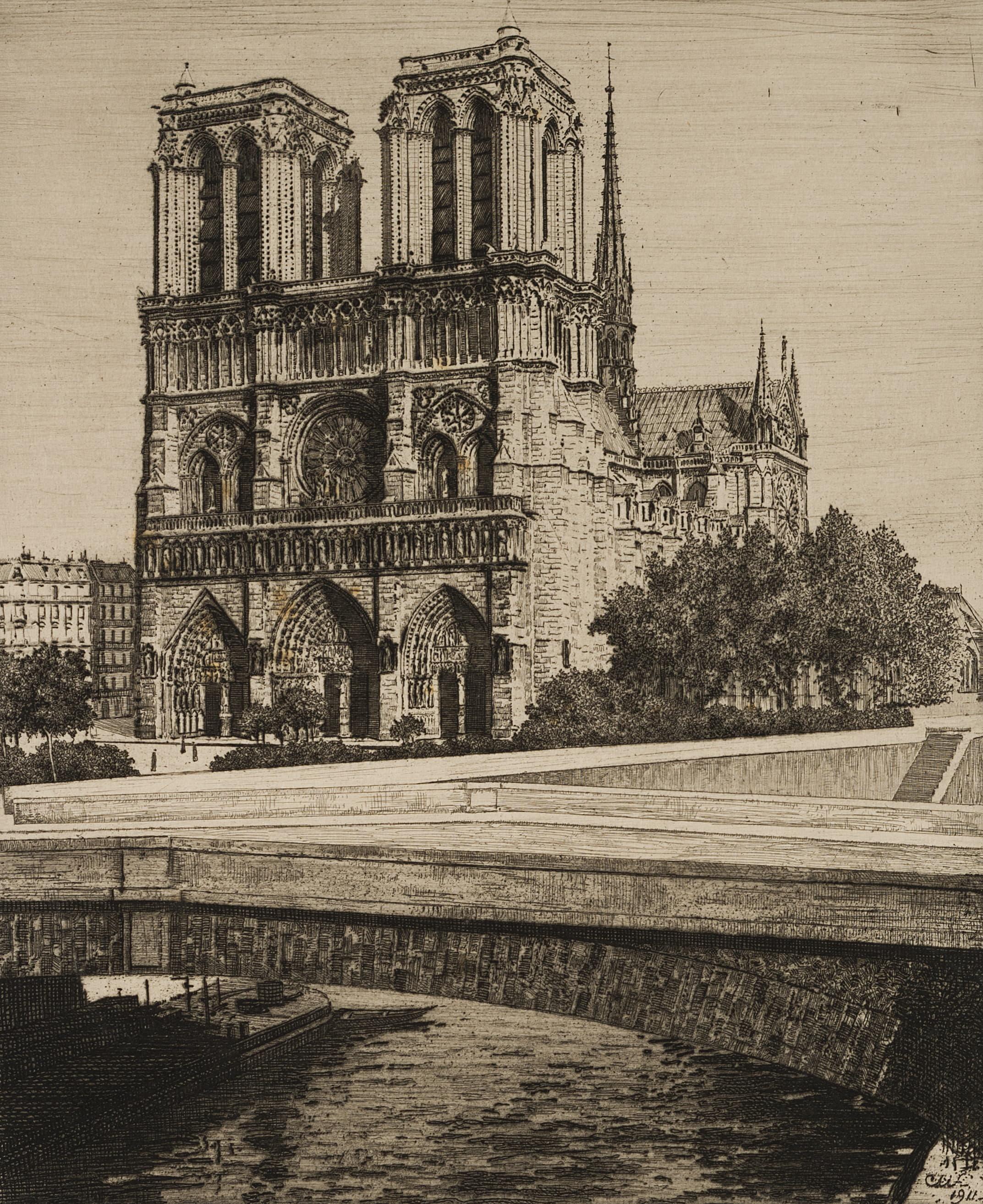 Carl August Walther Landscape Art - Notre Dame de Paris