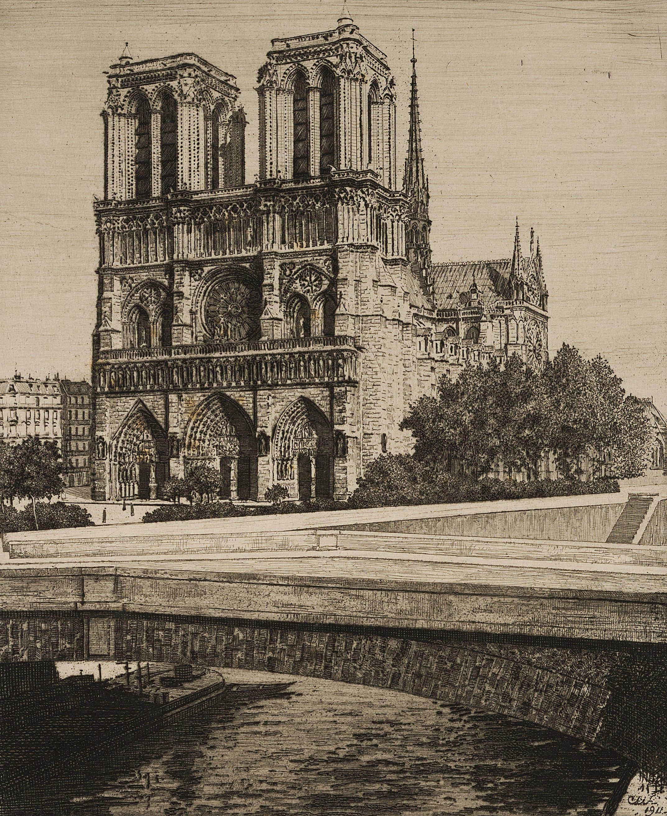 Carl August Walther (1880 Leipzig - 1956 Dresden): Notre Dame de Paris with Seine and Bridge, 1911, Etching

Technique: Etching on Paper

Stamp: Lower right Estate stamp, Carl Walther. Dresden. 20th century

Inscription: Lower right signed: