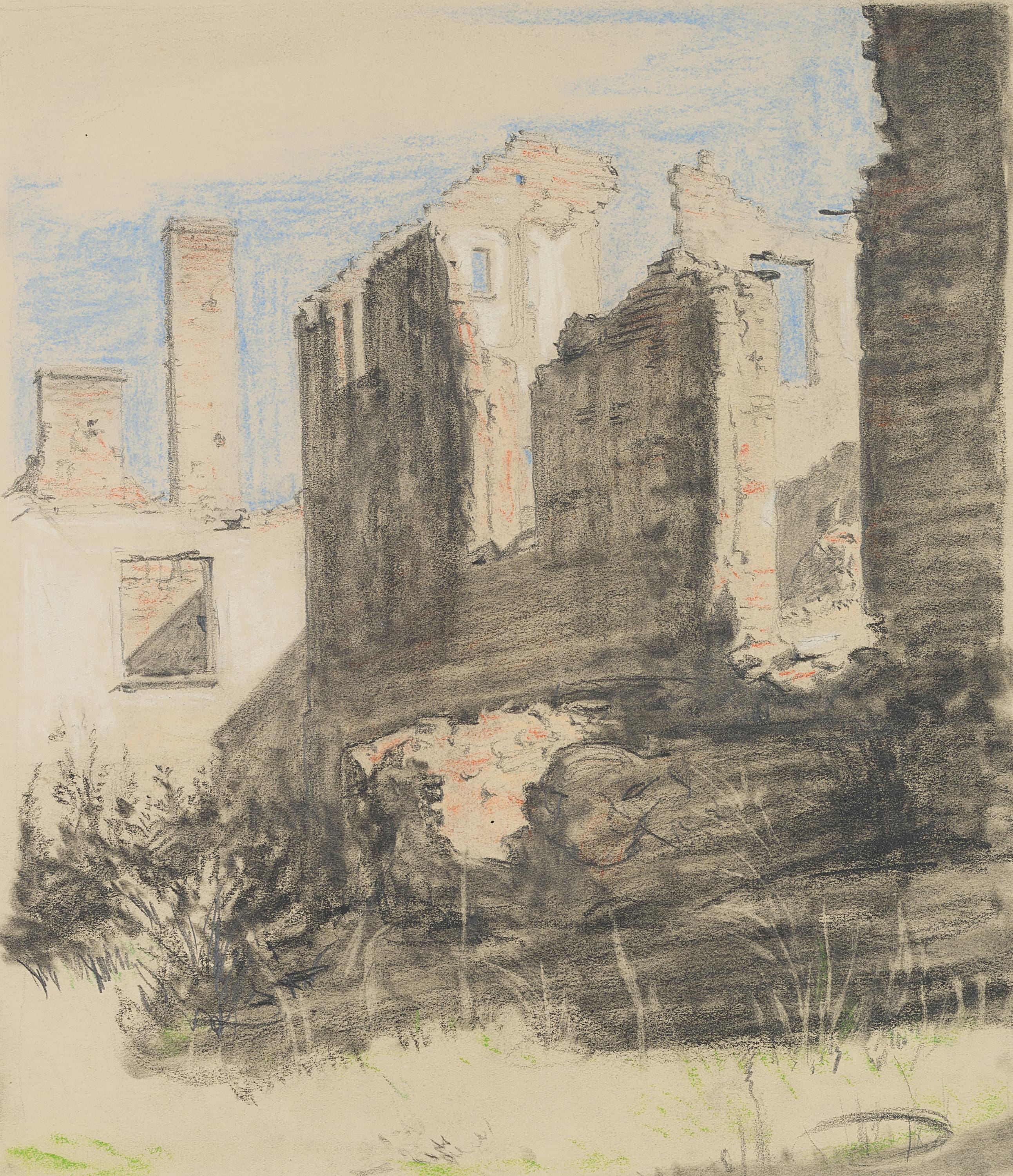 Carl August Walther Landscape Art - Ruins in San Gimignano