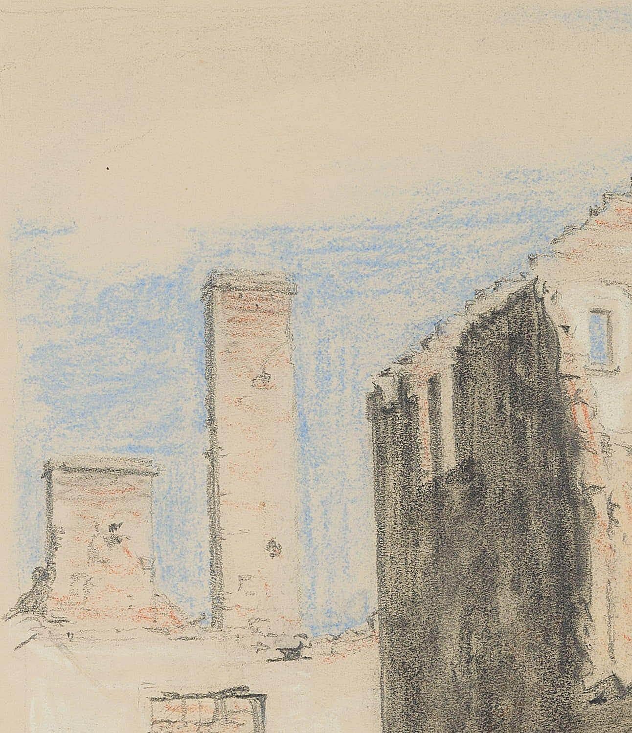 Carl August Walther (1880 Leipzig - 1956 Dresden): Ruined houses in San Gimignano, crumbling brick buildings, 20th century, Charcoal

Technique: White heightened Charcoal and Chalk on Paper

Stamp: Lower left Estate stamp, Carl Walther. Dresden.