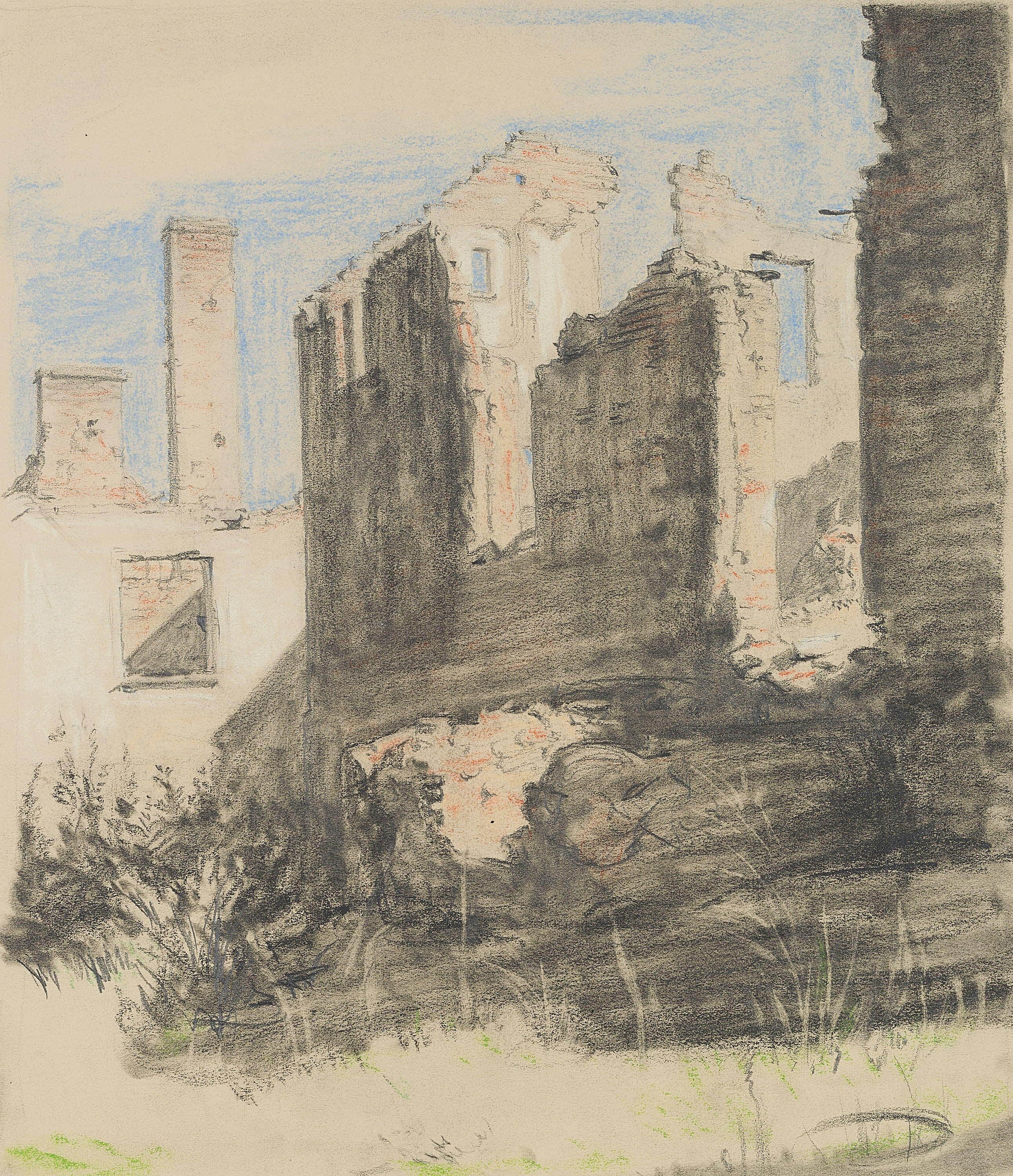 Ruins in San Gimignano - Art Nouveau Art by Carl August Walther