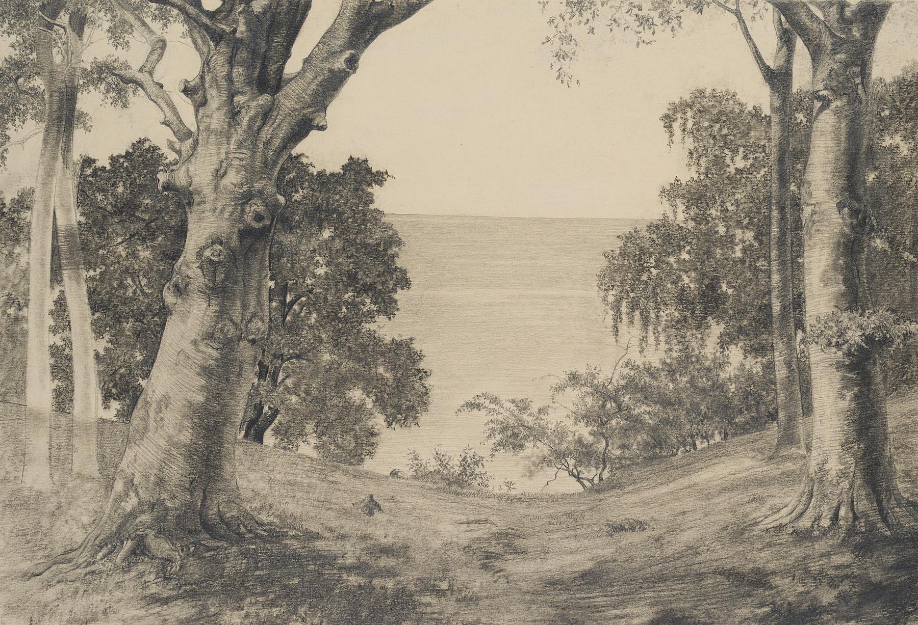 Carl August Walther Landscape Art - Landscape with trees by the sea