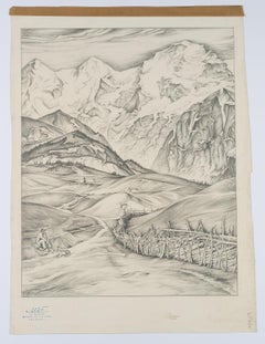 Mountain Landscape with Shepherd and Pasture Fence