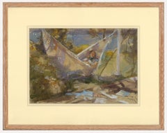 Mary Jackson - Framed Contemporary Watercolour, Young Woman in a Hammock