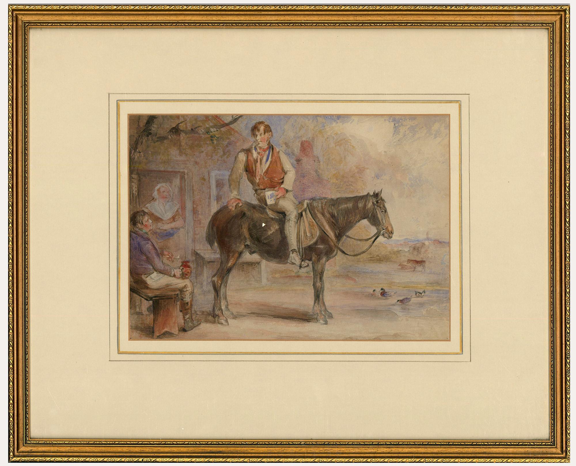 Unknown Figurative Art - 19th Century Watercolour - A Horse Walks into a Pub