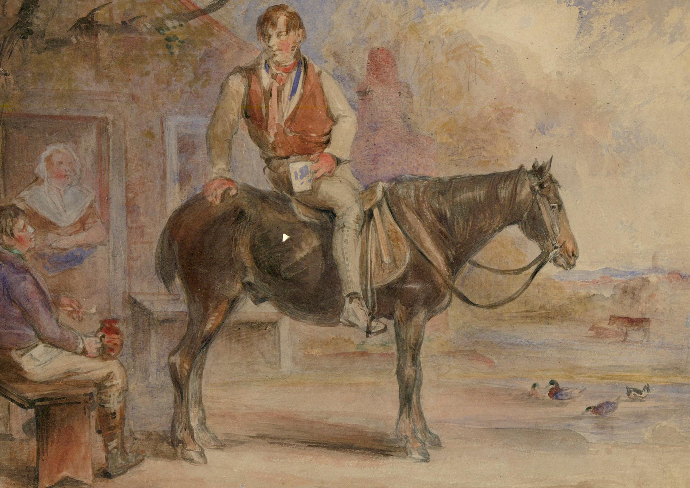 19th Century Watercolour - A Horse Walks into a Pub - Art by Unknown