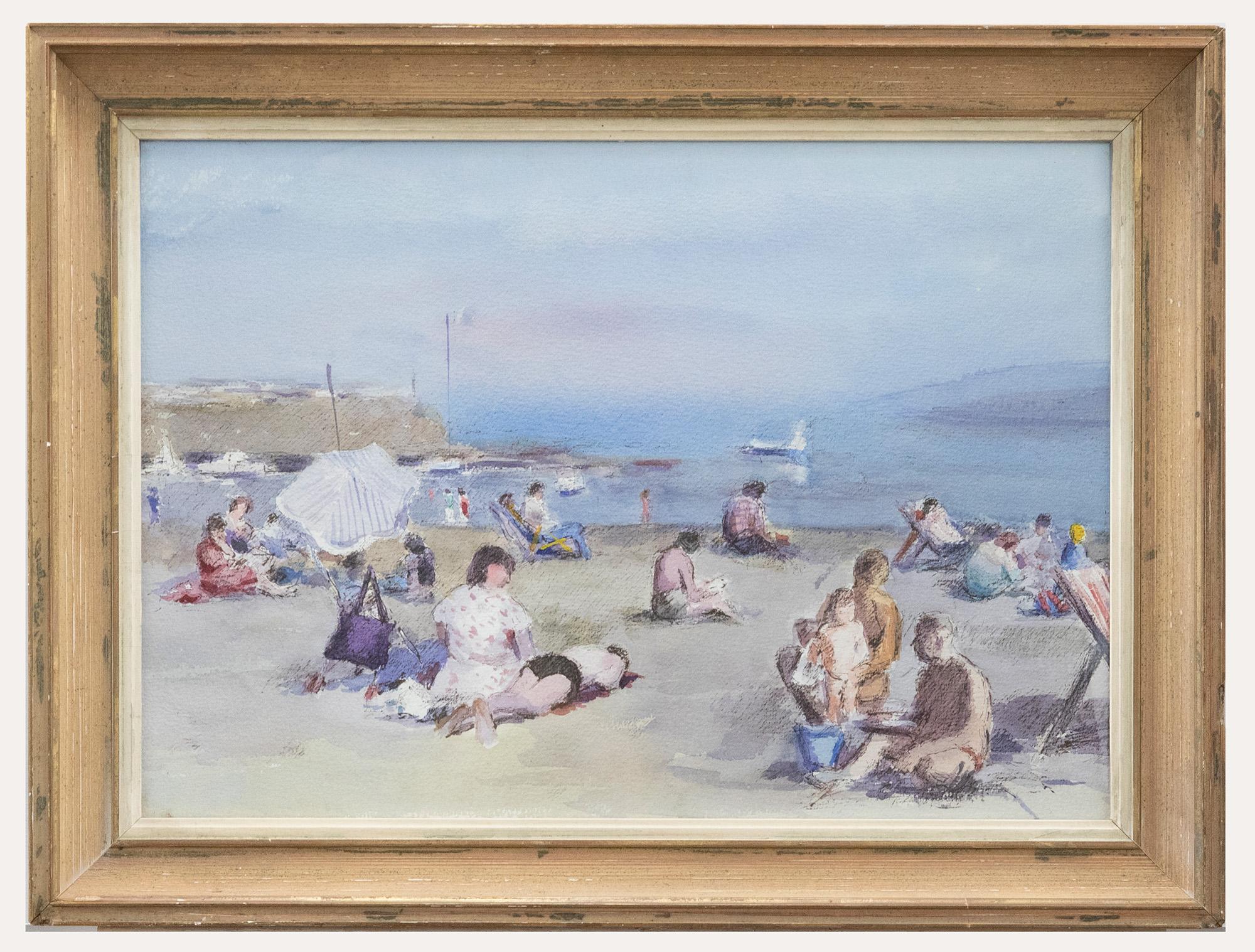 Unknown Figurative Art - British School 20th Century Watercolour - Bathers at the Beach