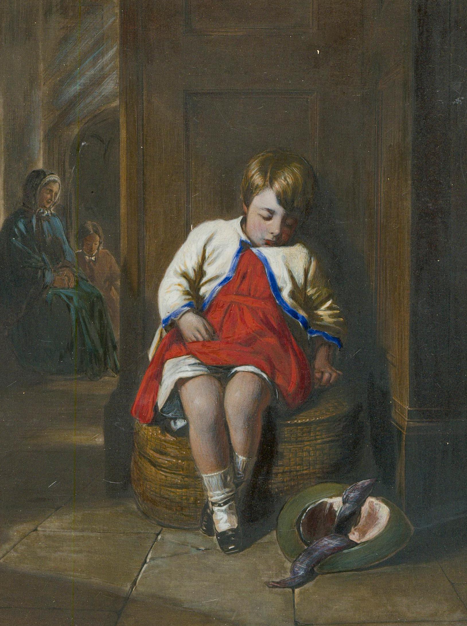 Acuarela enmarcada de finales del siglo XIX - Niño dormido - Art de Unknown