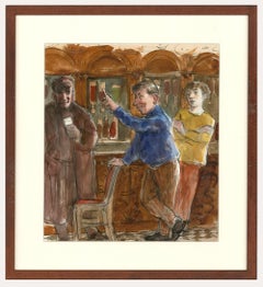 Vintage Peter Campbell (1931-1989) - 20th Century Watercolour, Hugh Brogan at the Pub