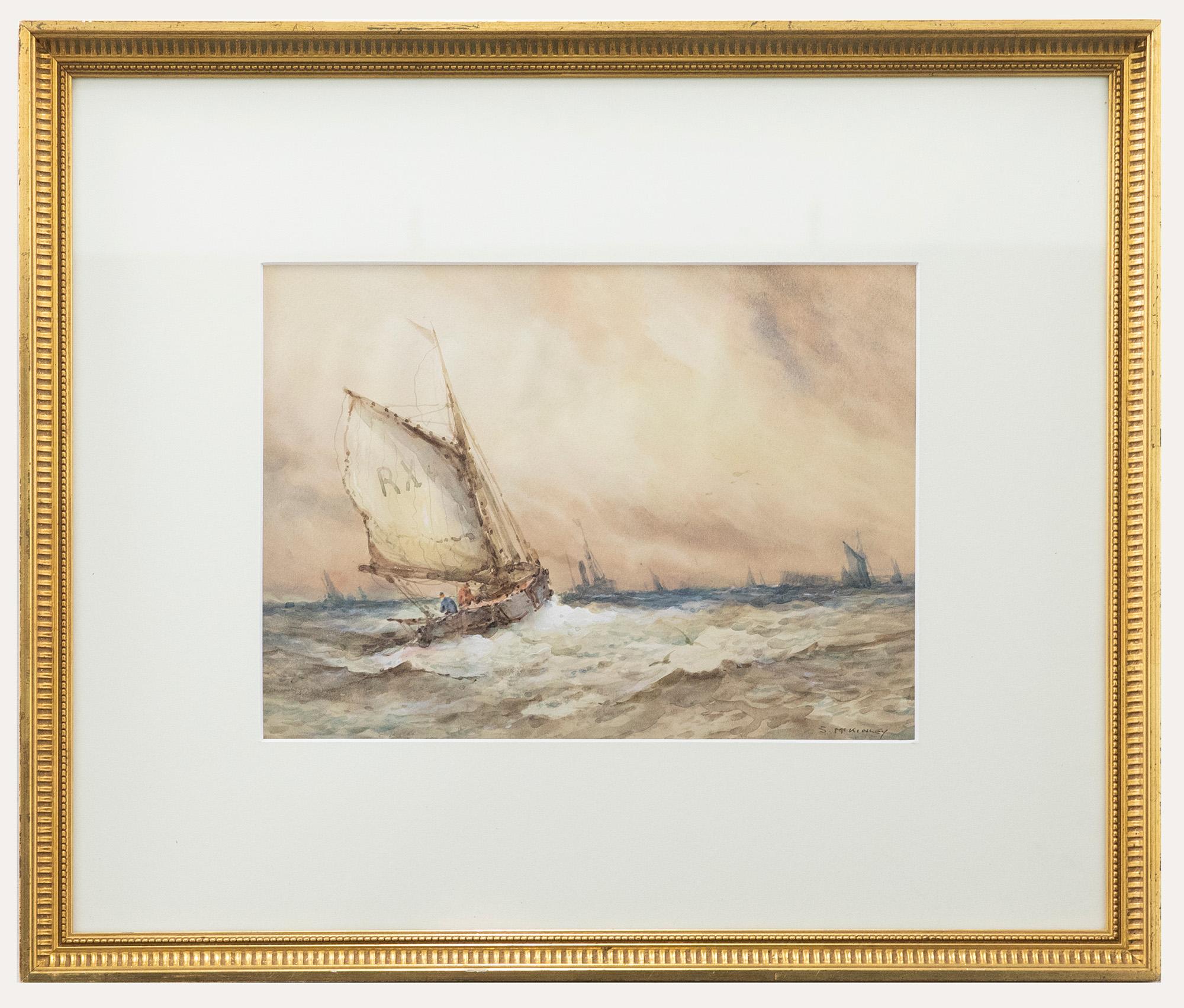 Unknown Figurative Art - S. McKinley (b.1920) - Framed Mid 20th Century Watercolour, Riding Sea Waves
